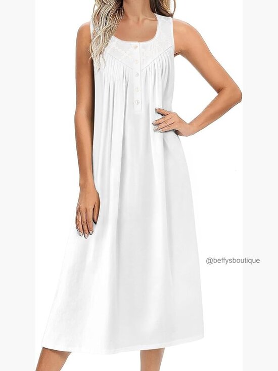 Other - Women's Cotton Sleeveless Nightgown Victorian Sleep Dress Lounge Wear